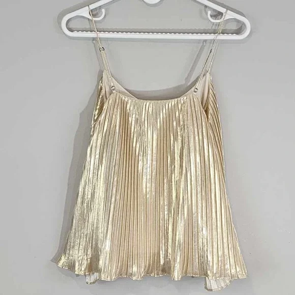 Abercrombie & Fitch Gold Champagne Pleated Swing Tank Top Sz. Small - Picture 7 of 9